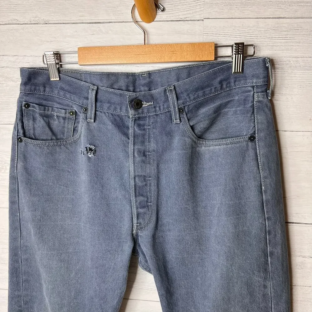 Levis Jeans Mens Size 34 X 30 Slate Blue Gray 501 Button Fly Straight Leg